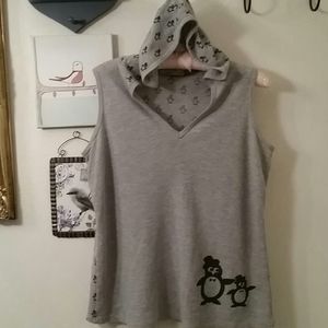 I Love You sleeveless hooded penguins top, L